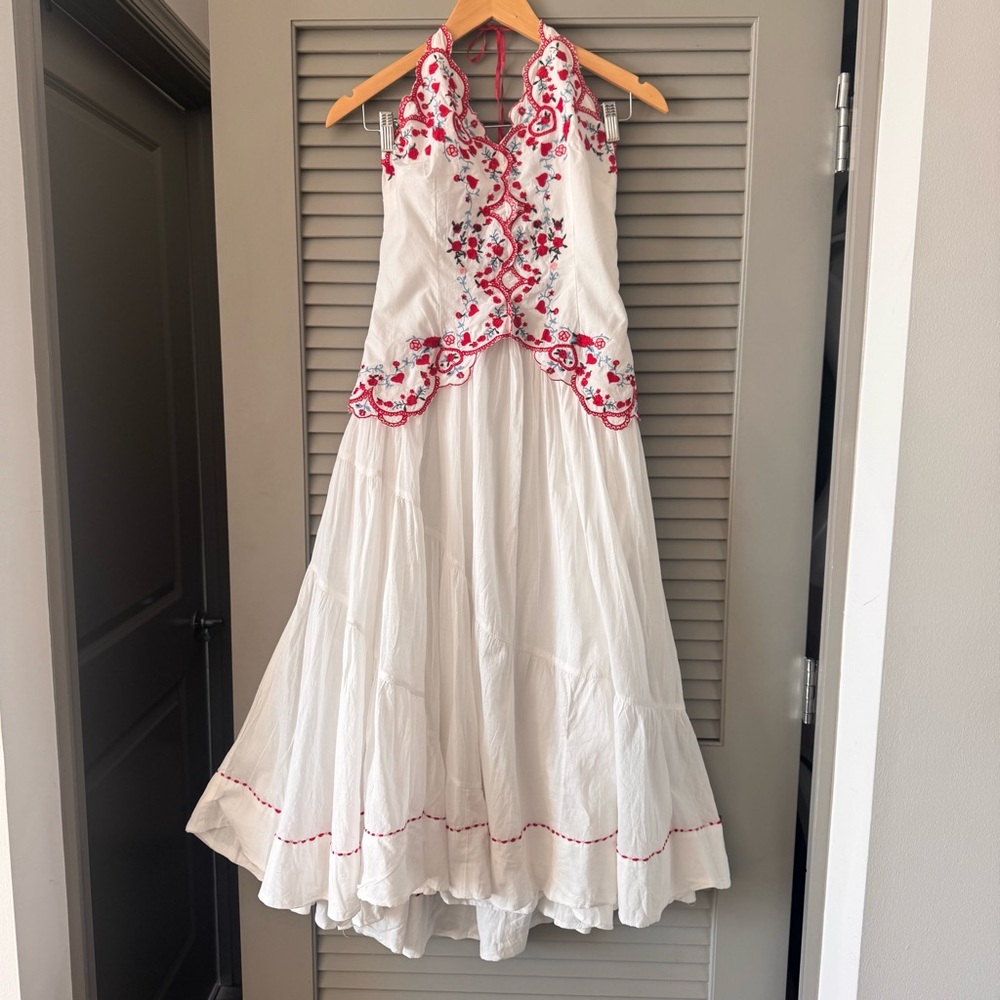 Free People | Rare Cottage Core Valenciana Halter Embroidery Hearts Dress New XS - Picture 6 of 14